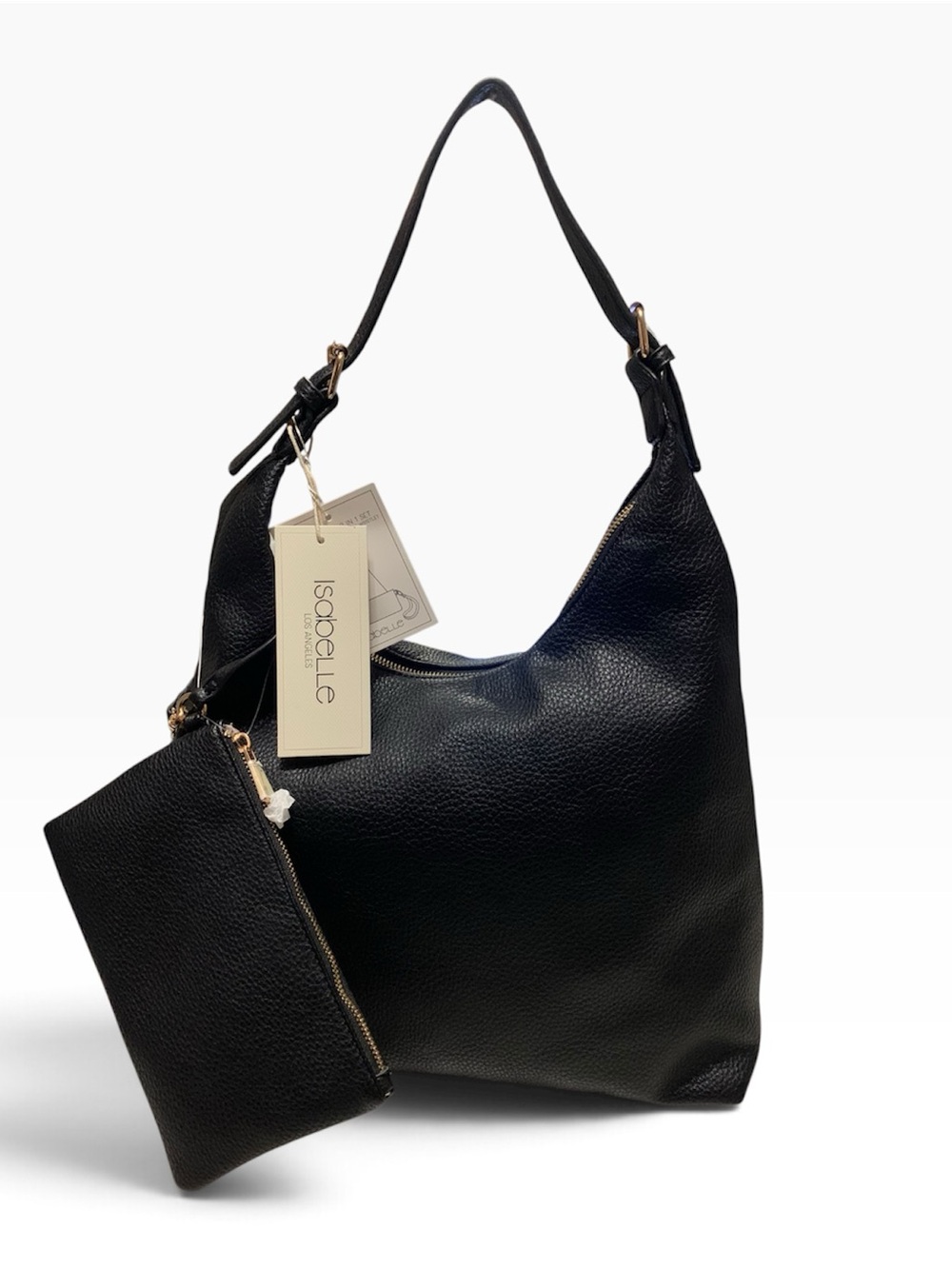 Isabelle Black Vegan Leather Hobo with Detachable Wristlet